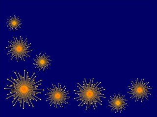 Fireworks / Star decorations on a dark blue background.