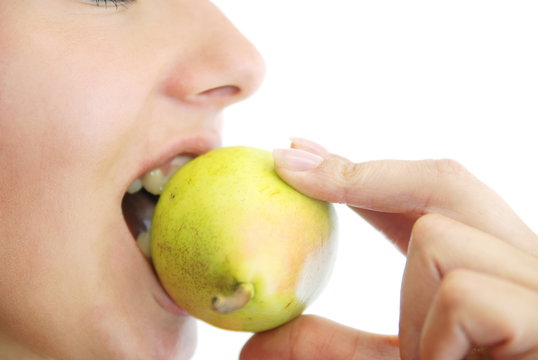 beautiful girl with pear