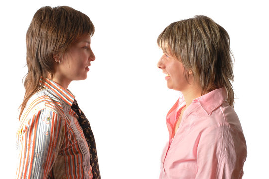 two young talking  woman