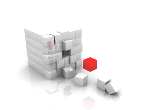 Fototapeta One red Cube 3d