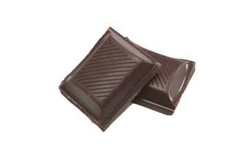 Two segments of chocolate on a white background