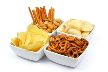 Snacks in square bowls