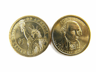 Isolated US 2007 One Dollar Coins