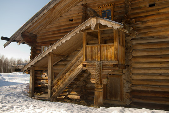 porch of the rustic wooden building