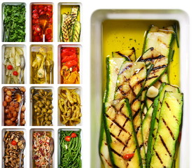 Italian antipasti. Grilled Zucchini in olive oil.
