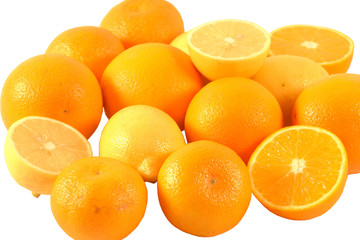 Mandarins,lemons and oranges on a  white background