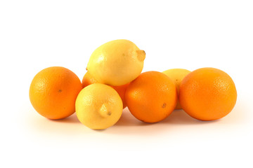 Mandarins,lemons and oranges on a  white background
