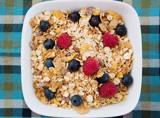 Muesli with Raspberries and Blueberries