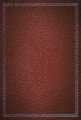 Old red leather texture with silver decorative frame