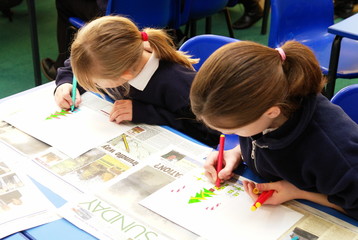 School children painting
