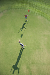 Aerial of golfers.