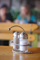 salt and paper shaker in restaurant