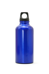 Blue metallic bottle on white