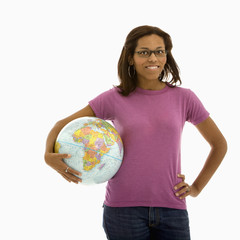 Woman holding world.