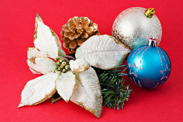 christmas decoration on red background