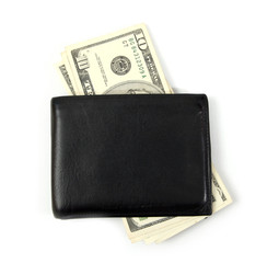 Black leather wallet isolated on white