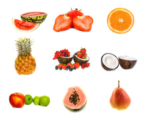 fresh fruits isolated on white