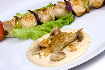 Appetizing meat grill and mushroom