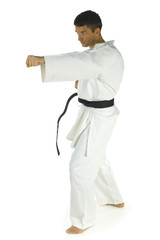 Young man training karate