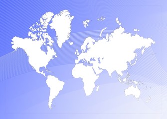 Detailed world map on abstract blue background