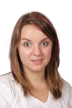 Big eyed brunette with funne expression on face