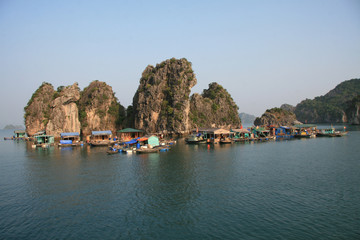 Floating village in Halong Bay in Vietnam