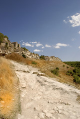 Ruins of ancient city in mountains of crimea.