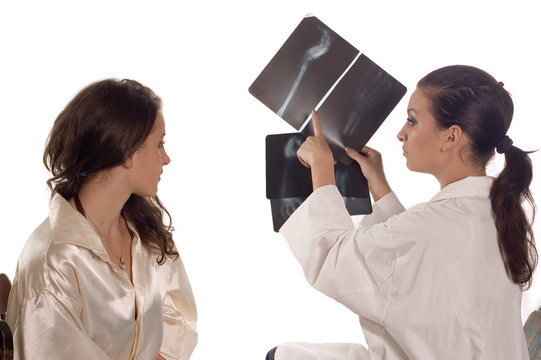 Doctor and pacient at lab with x ray