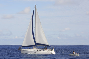 sailing boat cruising of the seychelles island
