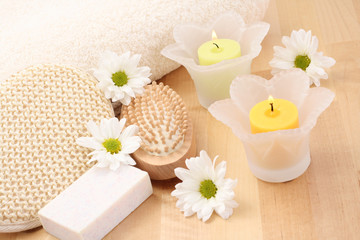 beauty treatment - towel candles and flower