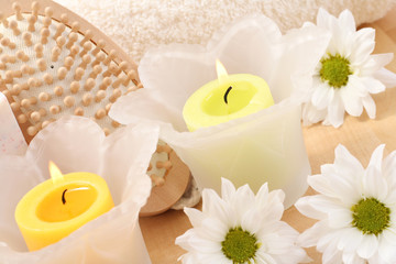 beauty treatment - towel candles and flower 
