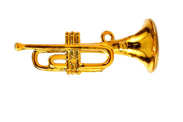Gold trumpet isolated over white background