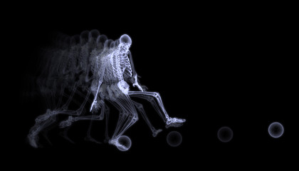 Xray of human skeleton playing soccer