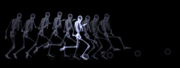 Xray of human skeleton playing soccer