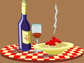 Foto op Canvas Spaghetti & Wine © Mannaggia