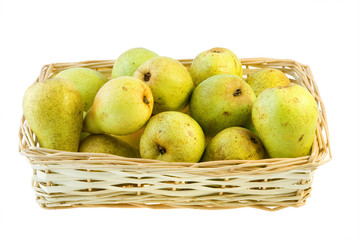 Basket of pears on a white background with Clipping Path.