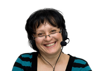 woman with headset and glasses isolated