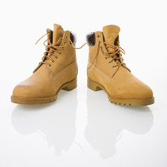 Pair of tan construction boots.