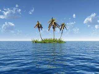 Fototapeta na wymiar Coconut palm trees on a small island - digital artwork