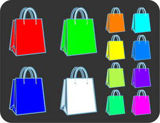 Collection of RGB spectrum shopping or gift bags in vector