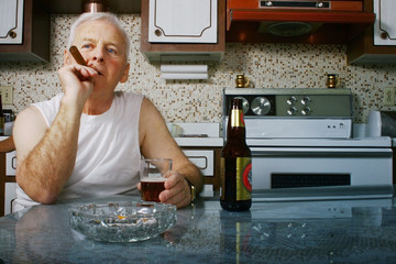 Man relaxing in a vintage kitchen