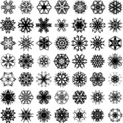 Many vector snowflakes on white