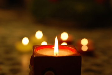 Close-up of candle lights creating a fine Christmas mood