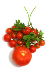 Cherry tomato with parsley and one big tomato