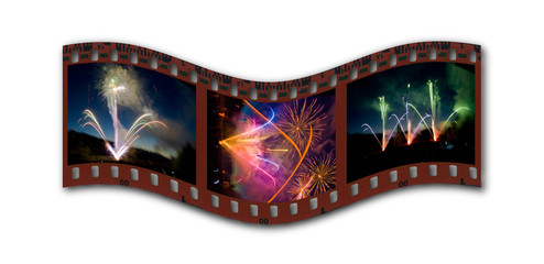 Wavy snippet of film with photos of fireworks