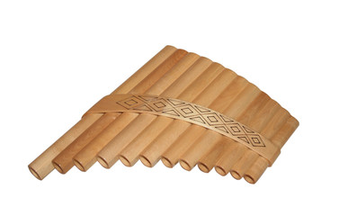 Wooden pan flute on a white background. It is isolated