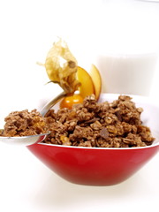 schoko müsli frühstück mit milch