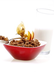 schoko müsli frühstück mit milch