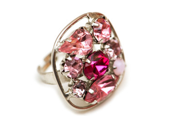 Ring with red stone isolated on the white