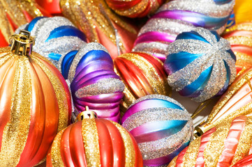Lots of christmas decoration on shiny background